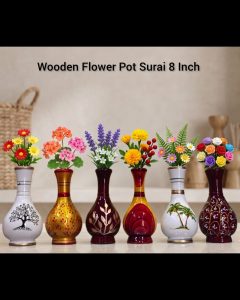 Wooden Flower Pot Surai 8 Inch
